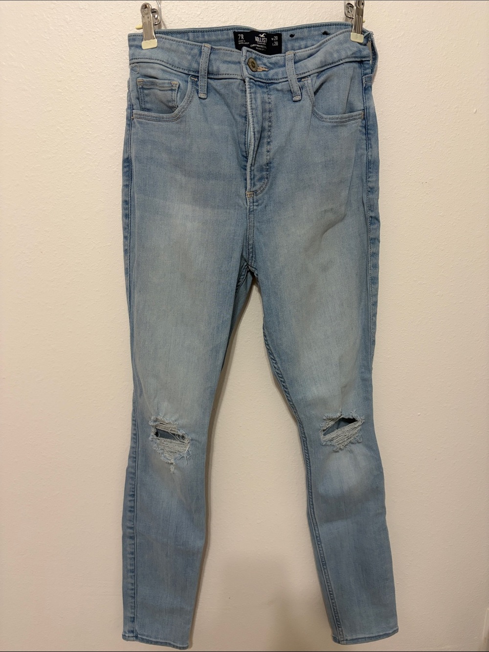 Hollister Light Blue Skinny Jeans with Knee Distressing
